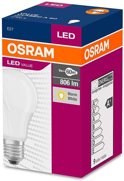 Лампа світлодіодна Osram Led Value A60 8,5W 806Lm 2700К E27 фото 2 Лампа світлодіодна Osram Led Value A60 8,5W 806Lm 2700К E27 фото 2