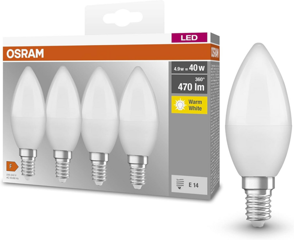 Набір ламп 4шт Osram Led E14 4.9Вт 2700К 470Лм B40 (4058075819474) фото 6 Набір ламп 4шт Osram Led E14 4.9Вт 2700К 470Лм B40 (4058075819474) фото 6
