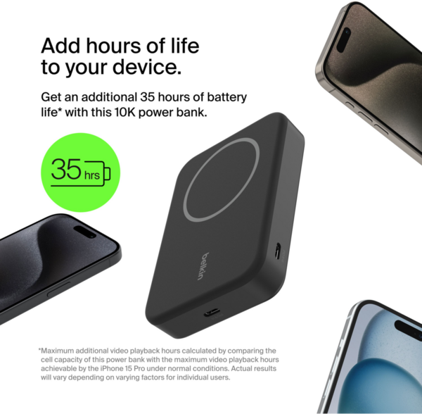 Портативний акумулятор Belkin 10000mAh MagSafe Wireless Qi2 Black (BPD008BTBK) фото 4