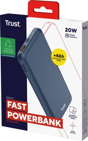 Портативний зарядний пристрій Trust Redoh, 10000mAh 18W Blue (25032_TRUST) фото 10