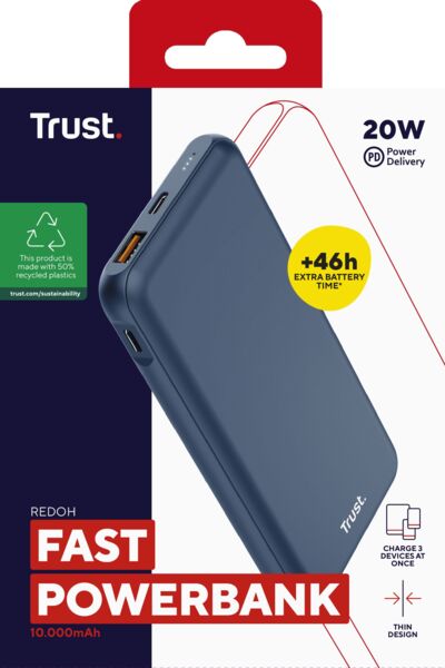Портативний зарядний пристрій Trust Redoh, 10000mAh 18W Blue (25032_TRUST) фото 4