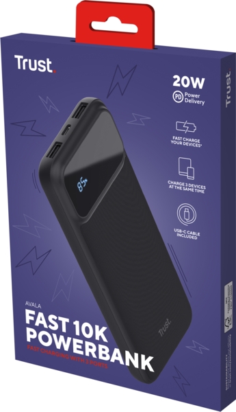 Портативний зарядний пристрій Trust Avala 10000mAh 20W Black (25882_TRUST) фото 2 Портативний зарядний пристрій Trust Avala 10000mAh 20W Black (25882_TRUST) фото 2