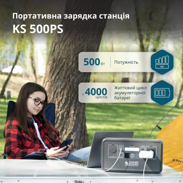 Портативна електростанція Konner&Sohnen KS 500PS, 500Вт (KS500PS) фото 6 Портативна електростанція Konner&Sohnen KS 500PS, 500Вт (KS500PS) фото 6