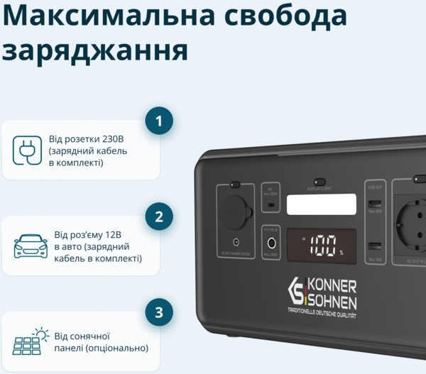 Портативна електростанція Konner&Sohnen KS 500PS, 500Вт (KS500PS) фото 15 Портативна електростанція Konner&Sohnen KS 500PS, 500Вт (KS500PS) фото 15