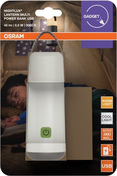 Світильник з акумулятором OSRAM NIGHTLUX LANTERN POWERBANK 0.5 Вт 3000/4000K
25Лм 1000мА•год (4099854530913) фото 3