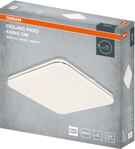 Світильник Osram Ceiling Pavo 43х43 см, квадратний, 48 Вт, 4000 До
(4099854664625) фото 4
