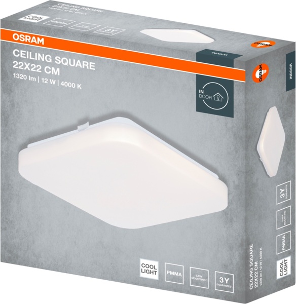 Світильник накладний Osram Ceiling Square 12 Вт, 4000 К, 1320 Лм (4099854648267) фото 2 Світильник накладний Osram Ceiling Square 12 Вт, 4000 К, 1320 Лм (4099854648267) фото 2