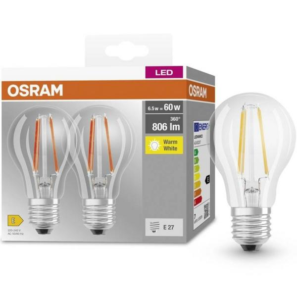 Набір ламп 2шт Osram Led E27 6.5Вт 2700К 806Лм A60 (4099854064098) Набір ламп 2шт Osram Led E27 6.5Вт 2700К 806Лм A60 (4099854064098)