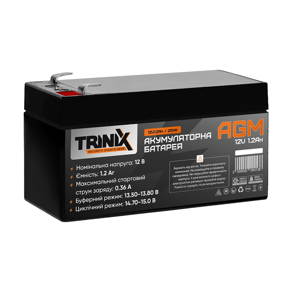 Акумуляторна батарея 12В 1.2Аг Trinix 12V1.2Ah/20Hr AGM свинцево-кислотна фото 2