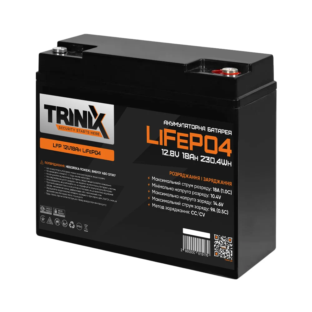 Акумуляторна батарея літій-залізо-фосфатна 12В 18Аг Trinix LFP 12V18Ah LiFePo4 