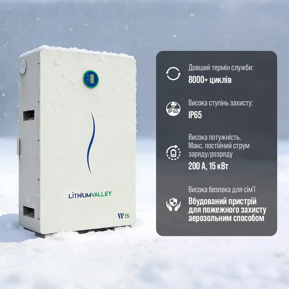 Акумуляторна батарея літій-залізо-фосфатна LiFePO4 280А*год 51.2В 14336Вт*год Lithium Valley W15-5A настінний / підлоговий монтаж фото 6