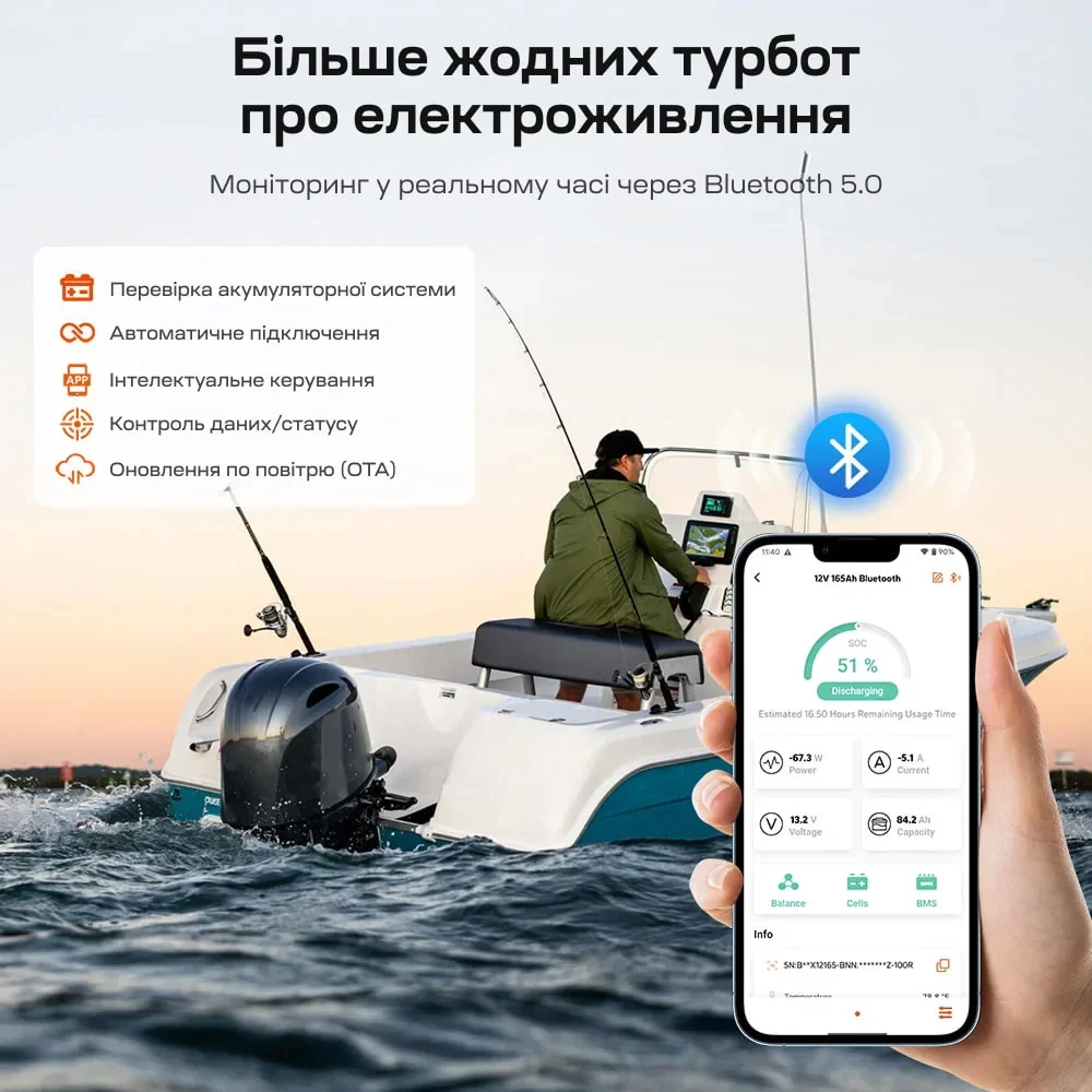 Акумуляторна батарея літій-залізо-фосфатна з Bluetooth та підігрівом стартерна / тягова 12.8В 165А*год LiFePO4 LiTime Dual Purpose L12V165-150-DP-BT-CCA1K2-4-A100 фото 5 Акумуляторна батарея літій-залізо-фосфатна з Bluetooth та підігрівом стартерна / тягова 12.8В 165А*год LiFePO4 LiTime Dual Purpose L12V165-150-DP-BT-CCA1K2-4-A100 фото 5