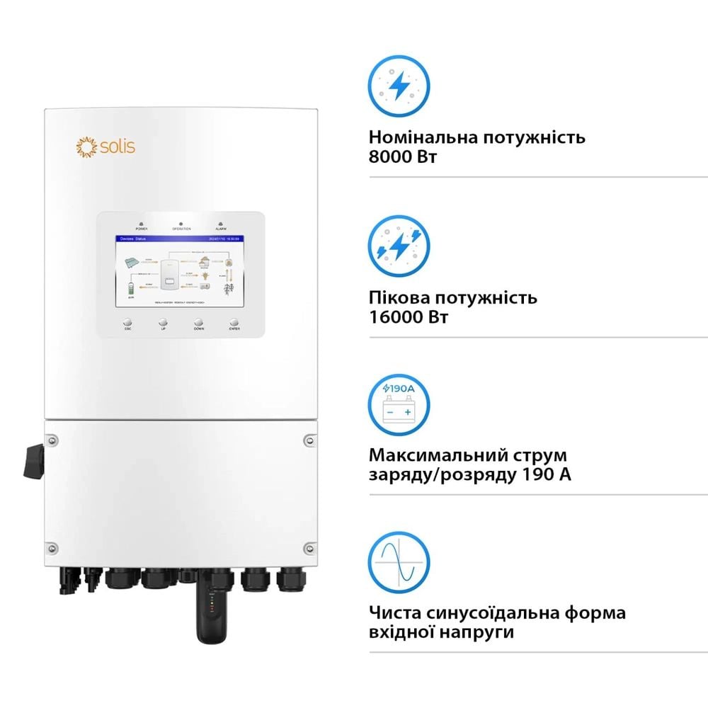Гібридний однофазний інвертор 8kW Solis S6-EH1P8K-L-PLUS 48V WiFi 2 MPPT фото 2 Гібридний однофазний інвертор 8kW Solis S6-EH1P8K-L-PLUS 48V WiFi 2 MPPT фото 2