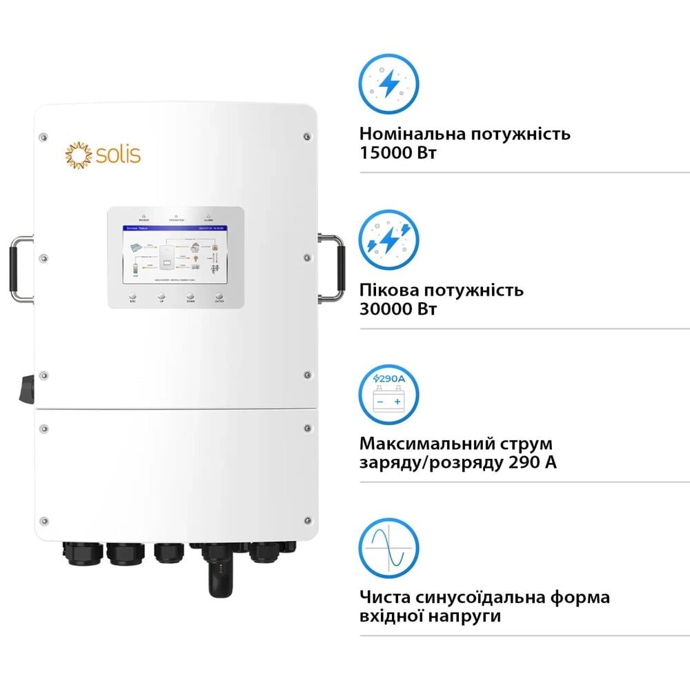 Гібридний трифазний інвертор 15kW Solis S6-EH3P15K-L 48V WiFi 2 MPPT фото 2