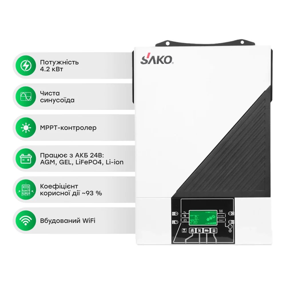 Комплект резервного живлення: автономний інвертор 4.2kW Sako SUNON IV 24V +120A MPPT й акумуляторна батарея 25.6В 100Аг Cyclen 25.6V 100AH LiFePo4 фото 2