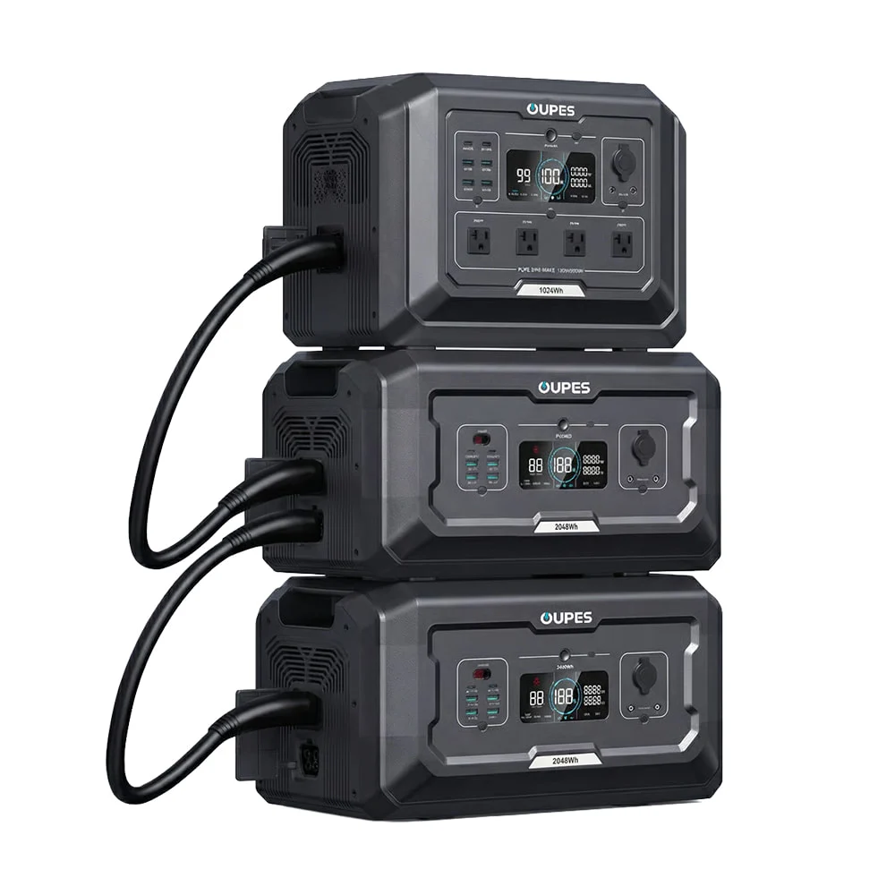 Комплект резервного живлення OUPES 5120Wh 2000W: зарядна станція OUPES Mega 1 S1 2000W 1024Wh LiFePO4 та 2 додаткові батареї OUPES S2-BAT 2048Wh LiFePO4 Комплект резервного живлення OUPES 5120Wh 2000W: зарядна станція OUPES Mega 1 S1 2000W 1024Wh LiFePO4 та 2 додаткові батареї OUPES S2-BAT 2048Wh LiFePO4