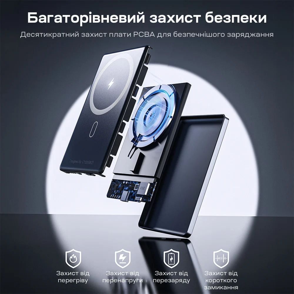 Повербанк 5000mAh Choetech B738 Black QC3.0 PD3.0 бездротова магнітна зарядка фото 8