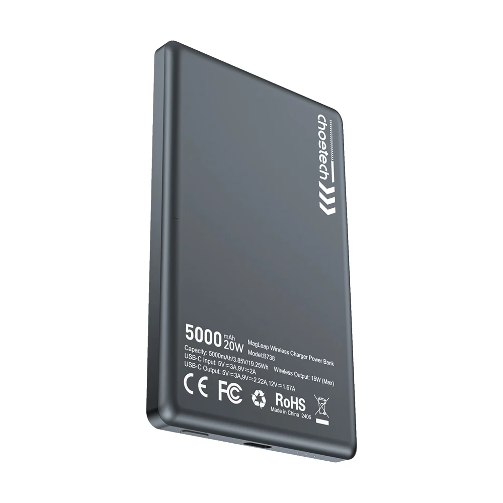 Повербанк 5000mAh Choetech B738 Black QC3.0 PD3.0 бездротова магнітна зарядка фото 6
