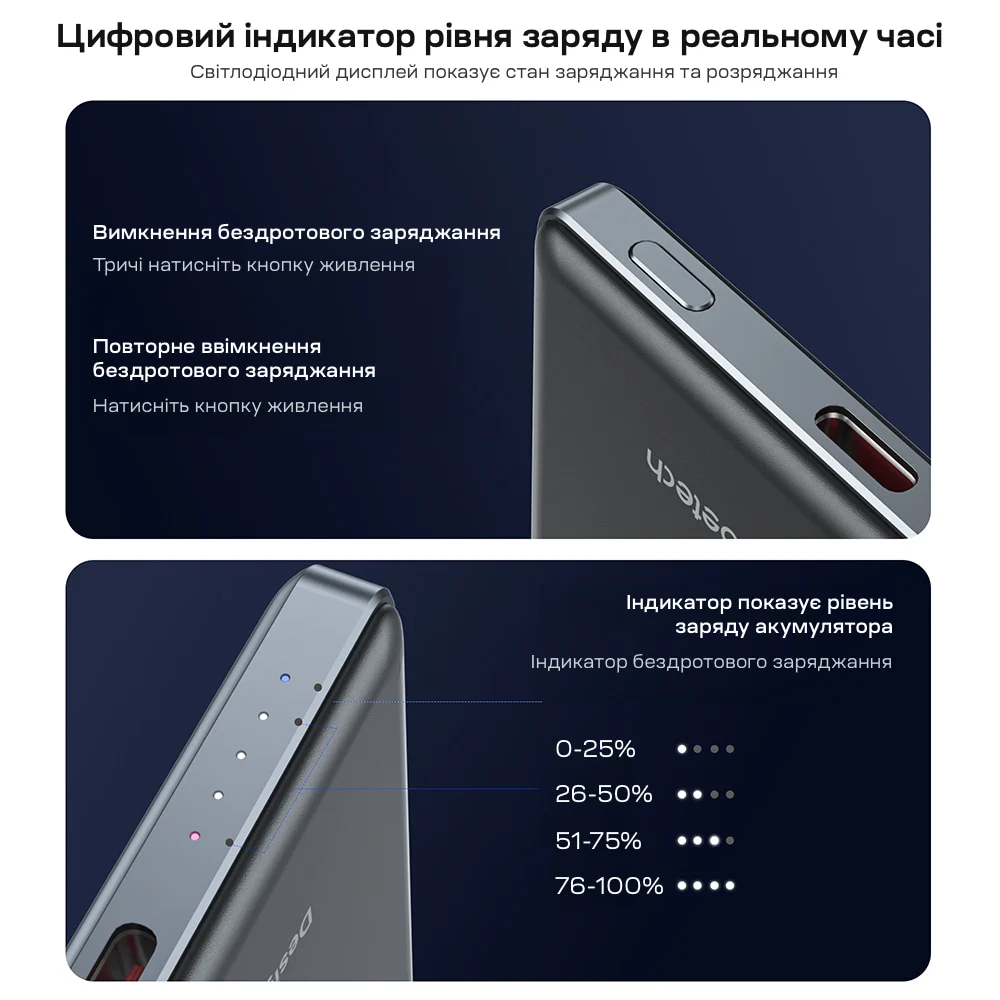 Повербанк 5000mAh Choetech B738 Black QC3.0 PD3.0 бездротова магнітна зарядка фото 7