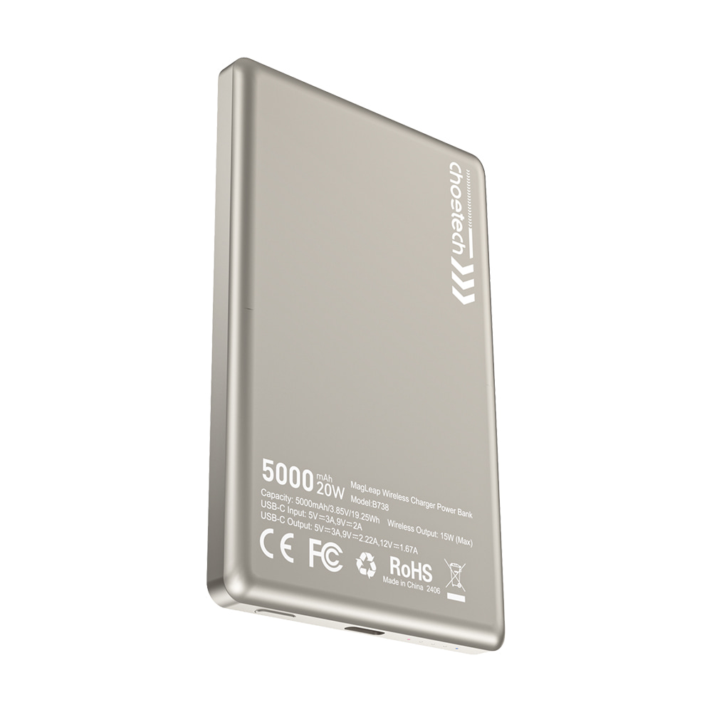 Повербанк 5000mAh Choetech B738 White QC3.0 PD3.0 бездротова магнітна зарядка фото 4