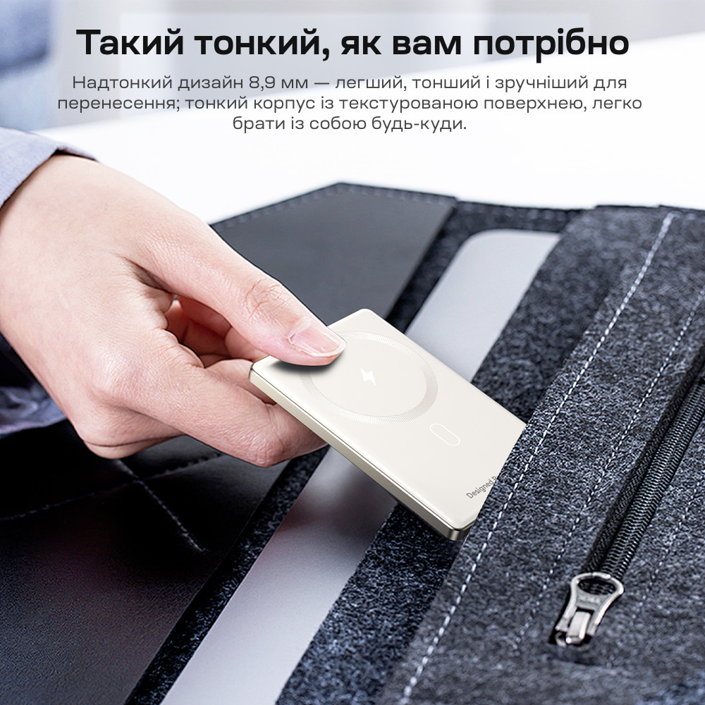 Повербанк 5000mAh Choetech B738 White QC3.0 PD3.0 бездротова магнітна зарядка фото 9