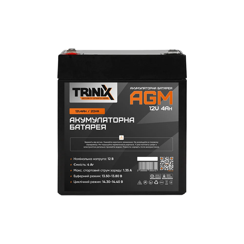 Trinix 12V4Ah/20Hr AGM Акумуляторна батарея 12В 4Аг свинцево-кислотна фото 2