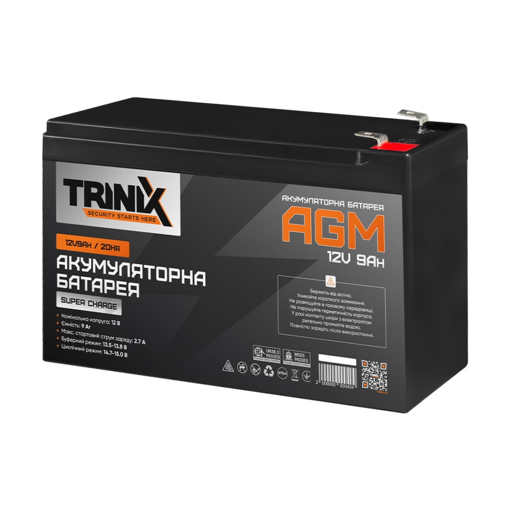 Trinix 12V9Ah/20Hr Super Charge AGM Акумуляторна батарея 12В 9Аг свинцево-кислотна 